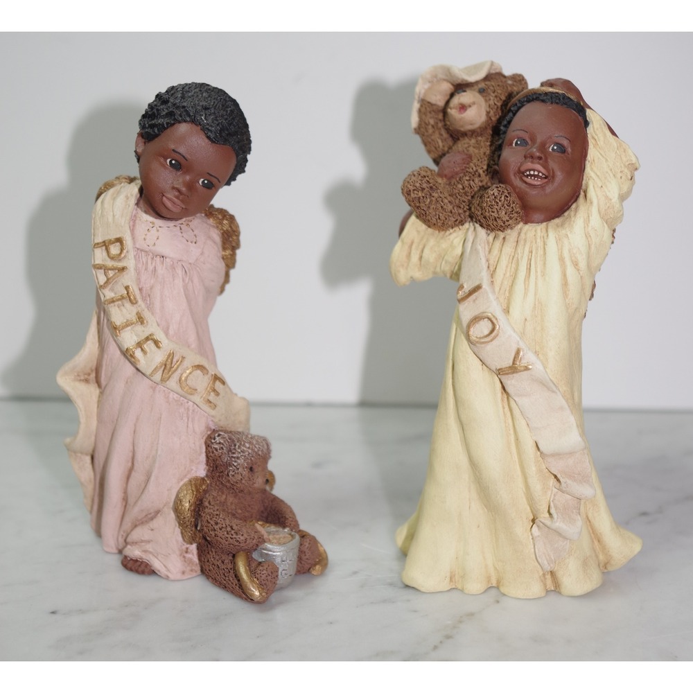 2 - Vintage Martha Holcombe 1998 Black Angel Figurines Patience and Joy